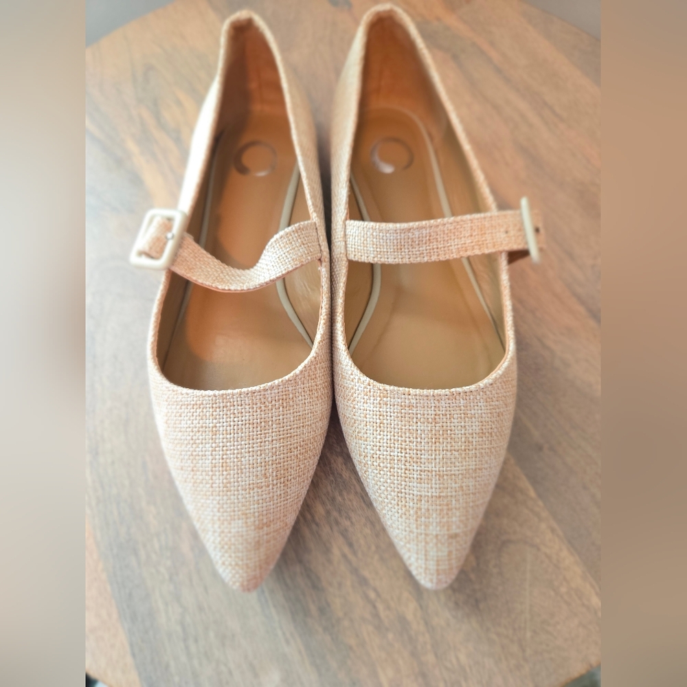 Journee Collection Beige Tweed Mary Jane Flats - Picture 7 of 14